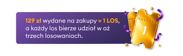 129 zł wydane na zakupy = 1 los, a każdy los bierze udział w aż trzech losowaniach.